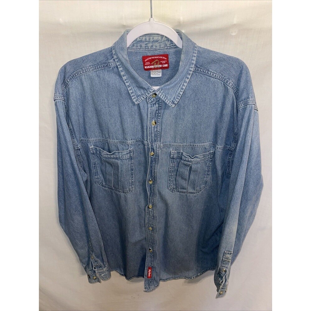 Marlboro Country Store Men’s Heavy Chambray Shirt Size XL Blue Outdoors Workwear